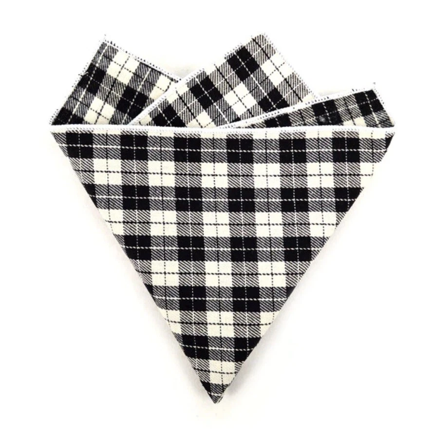 NUEVO Pañuelo cuadrado de bolsillo a cuadros 100 % algodón negro y beige Foto 1 de 1