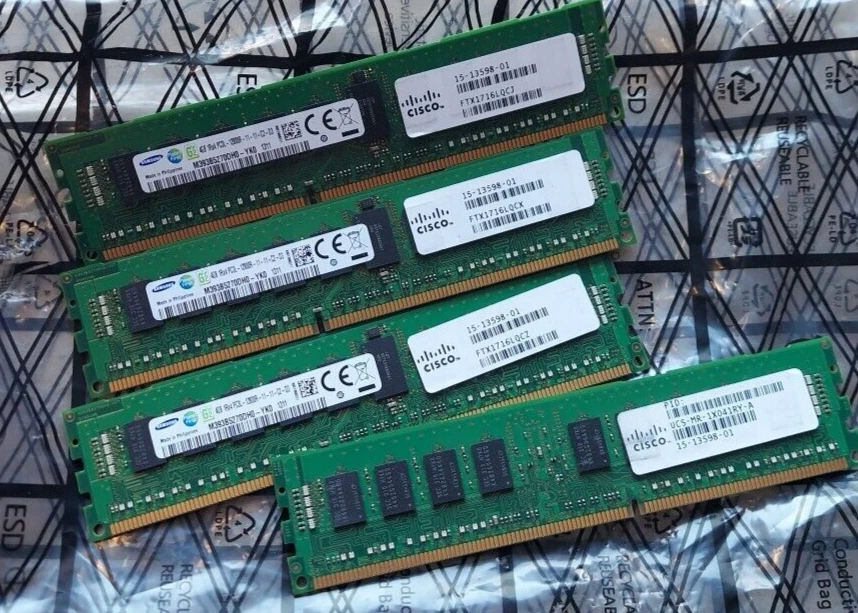 16GB Samsung (4) 4GB 1Rx4 PC3L-12800R Cisco 240p ECC REG m393b5270dh0-yko Server - Image 1 of 1
