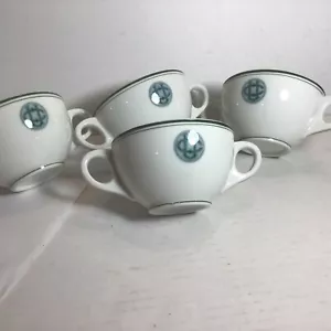 Four Two Handled Cups White With Green Stripe UC Monogram 4 Oz Liquid - Bild 1 von 7