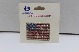 Amerikanische Flagge Strass Brosche Anstecknadel silberfarben Metall Vintage Bin 6b - Bild 1 von 2