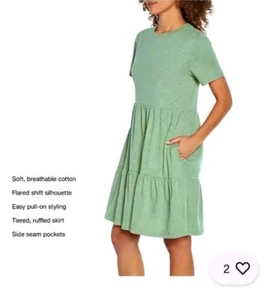 GAP Womens Soft Short Sleeve Crew Neck Tiered Dress Granite Green XXL Cruisewear - Picture 1 of 7
