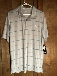 NWT Adidas Men's Grey Heather Stripe Short Sleeve Golf Polo Shirt ADVR0793 Large - Picture 1 of 6