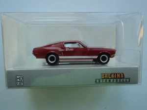 BREKINA  1968  FORD MUSTANG GT 350 FASTBACK   RED / WHITE     HO 1/87  PLASTIC - Picture 1 of 3