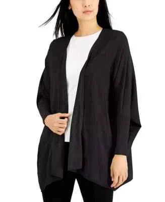 Cárdigan para mujer Alfani punto diamante frente abierto, talla M negro profundo Foto 1 de 4