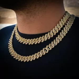 Collana Choker Simula CZ Miami Prong Catena Maglia Cubana Oro Giallo 18k Ghiaccio - Foto 1 di 4