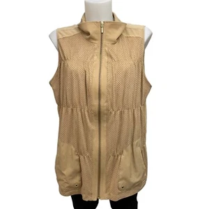 Zenergy by Chico’s Faux Suede Vest Perforated Full Zip Camel Brown sz 2 (large) - Picture 1 of 11