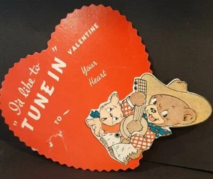 Tarjeta mecánica de San Valentín de colección me gustaría "sintonizar" con tu corazón, oso con banjo - Imagen 1 de 7