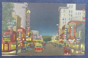1940er Albuquerque New Mexico Downotown Straßenszene bei Nacht Postkarte - Bild 1 von 2
