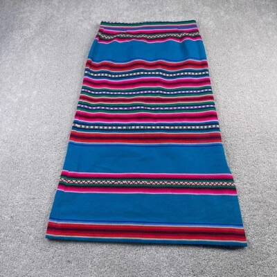 Handmade Skirt Womens 31 Blue Pink Stripes Southwestern Boho Colorful Back Zip - Image 1 of 4