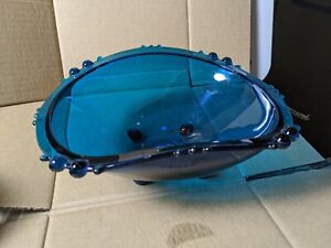 Vintage Retro TEAL Green GLASS Shaped Bowl Dish for Sweets Trinkets Candle vj3