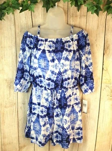 Romper Size 16 Girls Ally B Blue White Print Shorts New! - Picture 1 of 11