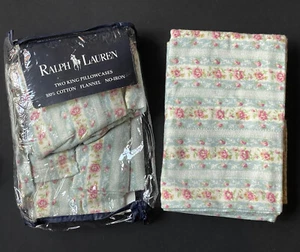 Rare *NEW PAIR RALPH Lauren *KING Flowers *CLAIRE Pink Blue FLANNEL Pillowcases - Picture 1 of 6