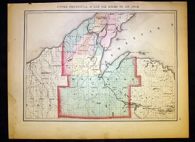 Houghton Or Keweenaw County With Isle Royale Michigan 1873 Map Original • 49.24$