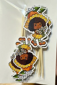 80s Orange Blossom Birthday Celebration Cupcake Toppers - Picture 1 of 2