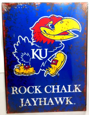 KU Kansas University Rock Chalk Jayhawk Metal Sign FACTORY SEALED - Image 1 of 4