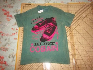 ADULT MEDIUM GREEN/PINK/BLACK PRE-WASHED KURT COBAIN T-SHIRT - NWT - Picture 1 of 2