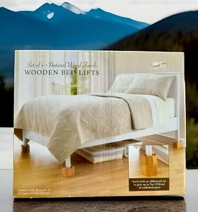 BED BATH & BEYOND WOOD BED LIFTS 3.5” (NATURAL WOOD FINISH) SET OF 4 - Picture 1 of 4