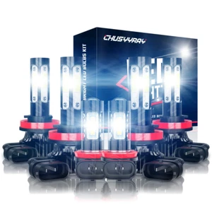 6PCS H9 H11 LED Headlight Kit High Low Beam + H11 Fog Light Bulbs 6000K White - Picture 1 of 13