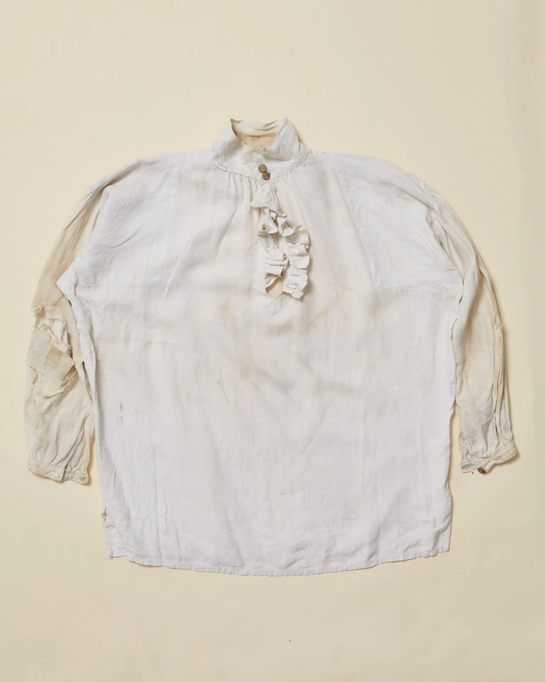 МУЖСКАЯ ЛЬНЯНАЯ РУБАШКА 1820-1830-х годов с оборкой спереди викторианская мужская большая - XL - Изображение 1 из 4