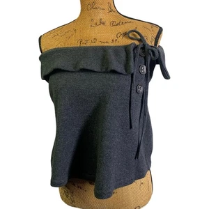 TWIGGY Top Strapless Medium Lamb's Wool Three Button String Tie Detail Ruffle - Picture 1 of 10