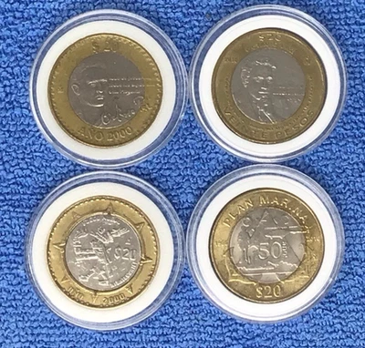 Bimetallic Coins Mexico 20 Pesos Fuego Nuevo 2xOctavio Paz Plan Marina  lot of 4 - Image 1 of 4
