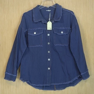 Chaqueta Camisa JODIFL Mujer Mediana Azul Denim Deshilachada Boho Western Informal Chamarra Foto 1 de 4