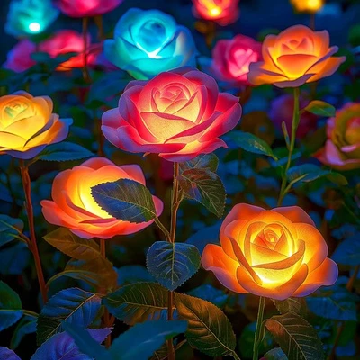 4 Pcs 7-Color Changing Solar Rose Flower Lights Outdoor Garden Decorations - Image 1 of 4