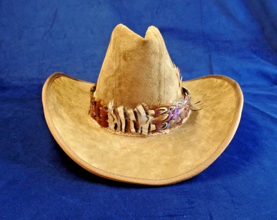 Vintage Stetson JBS Brown Suede Western Rancher w/ Feather Cowboy Hat Sz 7 1/8 - Image 1 of 4