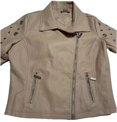 Jou Jou Womens Sz L Pink Faux Leather Motorcycle Moto Zip Jacket Whimsigoth - Image 1 of 4