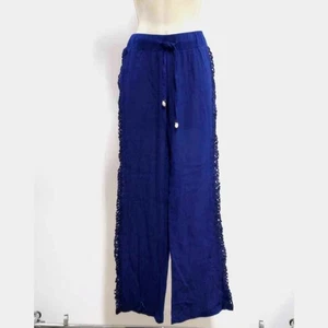 Ellen Weaver Damen M Palazzo Hose Royalblau Gummibund Spitze Seitennaht Neu - Bild 1 von 7