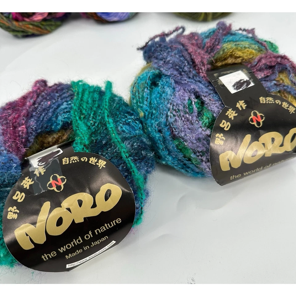 2 Noro Japão Fio Niji Lã Criança Mohair Seda Nylon Boucle #257 Azul Marrom Verde  - Imagem 1 de 4