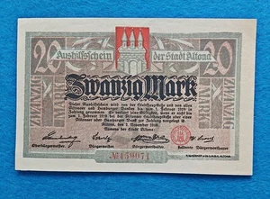 08 204 Notgeld Stadt Altona 20 Mark, 2.11.1918-1.2.1919, KN rot 6-stellig - Picture 1 of 2
