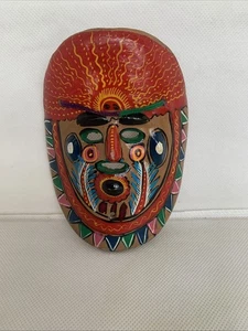 Vintage Mexican Tribal Mask Hand Painted Red Clay Pottery/Terracotta (B/9) - Picture 1 of 8