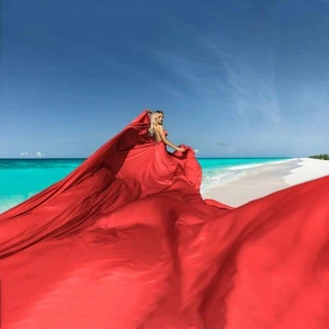 Coral Dress With Train Backless Beach Photoshoot Long Train Flying Dress - Picture 1 of 10
