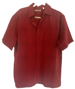 Havanera Men's Button up Shirt L Dark Red on Red Plaid Wrinkle Free Comfort Fit - Picture 1 of 5