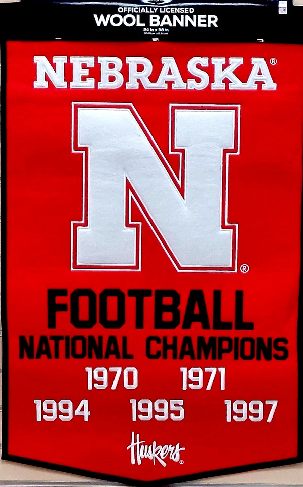 Nebraska Cornhuskers Embroidered Wool National Champions Banner 24"x38" - Image 1 of 1