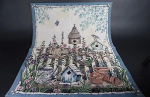 Vogelhaus Gartenzaun Blumen Natur unvollendet Wandteppich Stoff Wandbehang - Bild 1 von 4