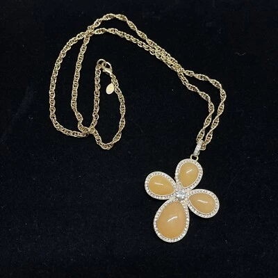 Collar Nolan Miller Melocotón Naranja Cabujón Pavé Estrás Cruz Tono Dorado Foto 1 de 4