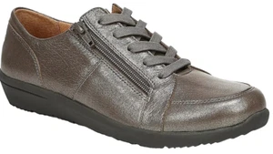 Vionic Women's Abigail Sneaker Comfort Shoe Metallic Pewter Leather Oxford~9 - Imagen 1 de 5
