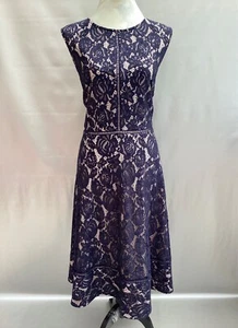 GORGEOUS ROMAN NAVY & BEIGE FLORAL EMBROIDERED FIT & FLARE EVENING DRESS SIZE 16 - Picture 1 of 17