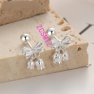 Schleifenglocke Orchidee Ohrringe 925 Sterling Silber Damen Ohrringe mit Gewinde - Picture 1 of 8