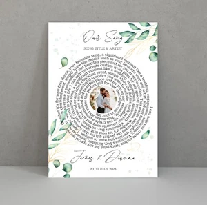 Personalised Song Lyrics Print, First Dance, Our Song, Wedding, Anniversary S196 - Picture 1 of 9