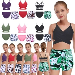 Kids Girls Suit Holiday Outfits Swimsuit Set 3-Piece Cross Front With Briefs - Picture 1 of 66