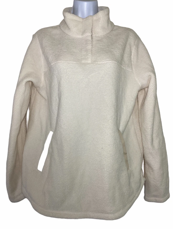 Francescas TS Womens Pullover Large Fleece 1/4 Snap Mock Neck Cream Off White
