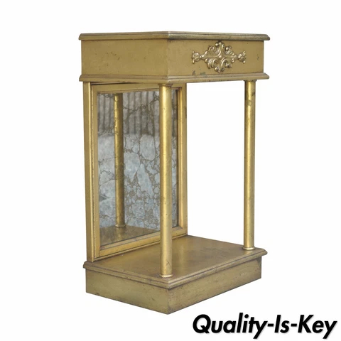 Vintage French Neoclassical Style Gilt Wood Eglomise Mirror Shelf Console Table Cover