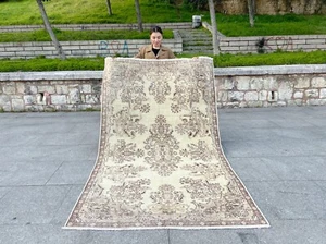 BOHEMIAN ANTIQUE MODERN VINTAGE OUSHAK RUG WOOL HAND-KNOTTED TURKISH LARGE RUG - Picture 1 of 11