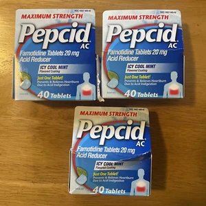 3 Pepcid AC Maximum Strength, 20mg Famotidine Icy Cool Mint 120 Tablets Exp 2027 - Picture 1 of 2