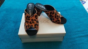 TOTALMENTE NUEVAS SEÑORA SUELA SOCIETY NEGRO Y BRONCEADO ESTAMPADO DE LEOPARDO TACÓN ALTO TALLA: - Imagen 1 de 4