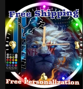 Detroit Lions RGB Led Clock Personalized - Picture 1 of 4