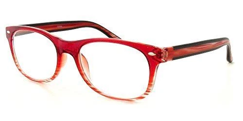 Calabria 764 Classic Retro Striped Acetate Designer Reading Glasses Red ; +4.50 - Image 1 of 1